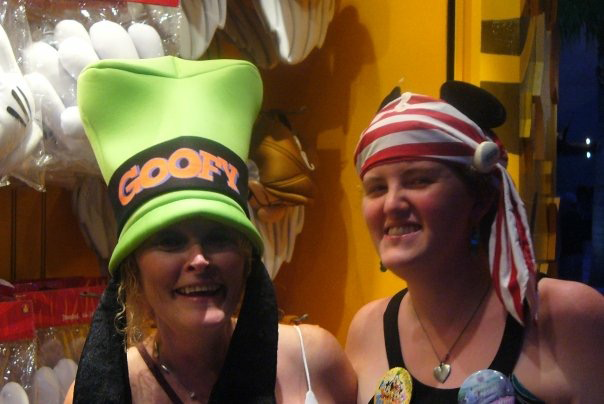 Two ladies wearing silly hats